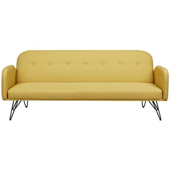MELPI Canapé droit convertible 4 places - Tissu jaune moutarde - Scandinave - L 195 x P 82 cm
