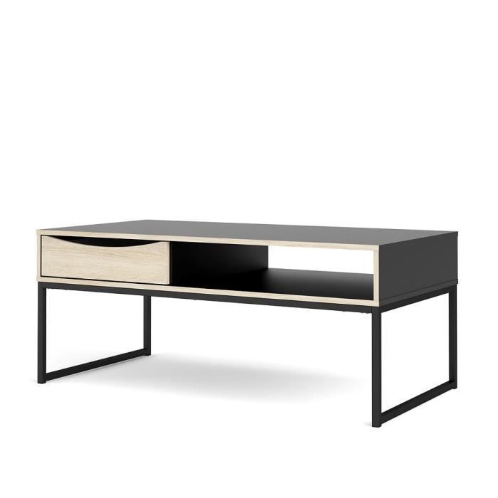 TVILUM Table basse 1 tiroir - Décor chêne et noir - L 117,2 x P 60 x H 48,2 cm - STUBBE