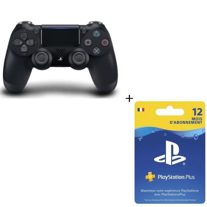 Manette DualShock 4 Noire V2 PS4 + Abonnement Playstation Plus 12 Mois