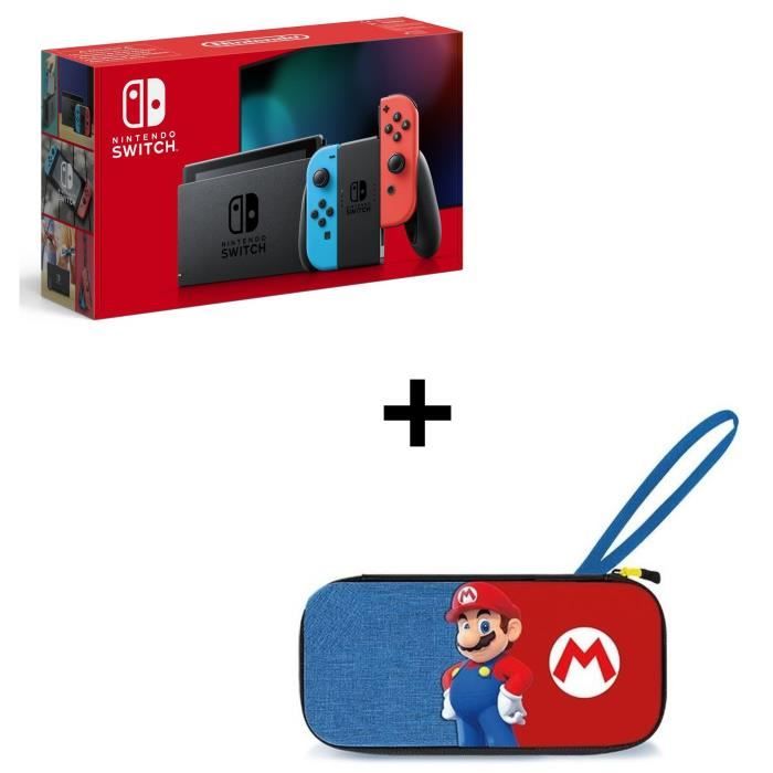 Pack : Console Nintendo Switch Néon + Housse de Transport - Slim Deluxe - Mario : Power Pose