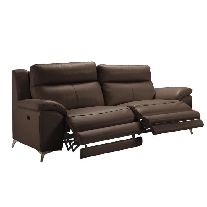 BEAUSOLEIL Canapé Cuir 3 places 2 relax électrique + Tête électrique - Chocolat - L 217 x P 95 x H 97 cm