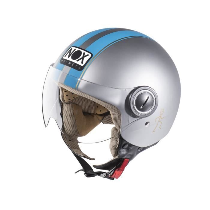 NOX N210 Casque Jet Gris Mat et Bleu Fluo