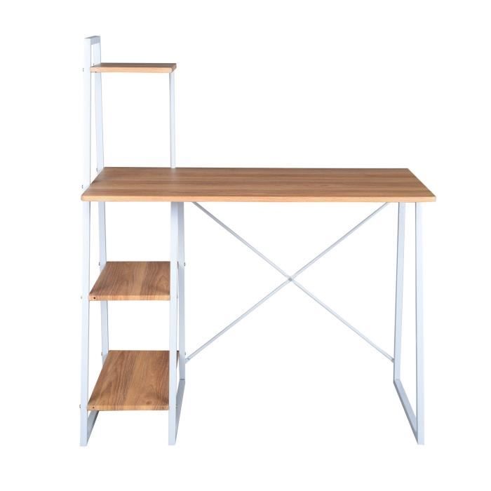 Bureau - Industriel - Métal blanc + plateaux décor bois clair - L 100 cm
