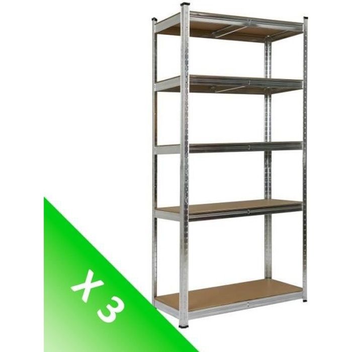 3 Etagères charges lourdes 5 plateaux - L90 x P40 x H180 cm - 150kg / plateau