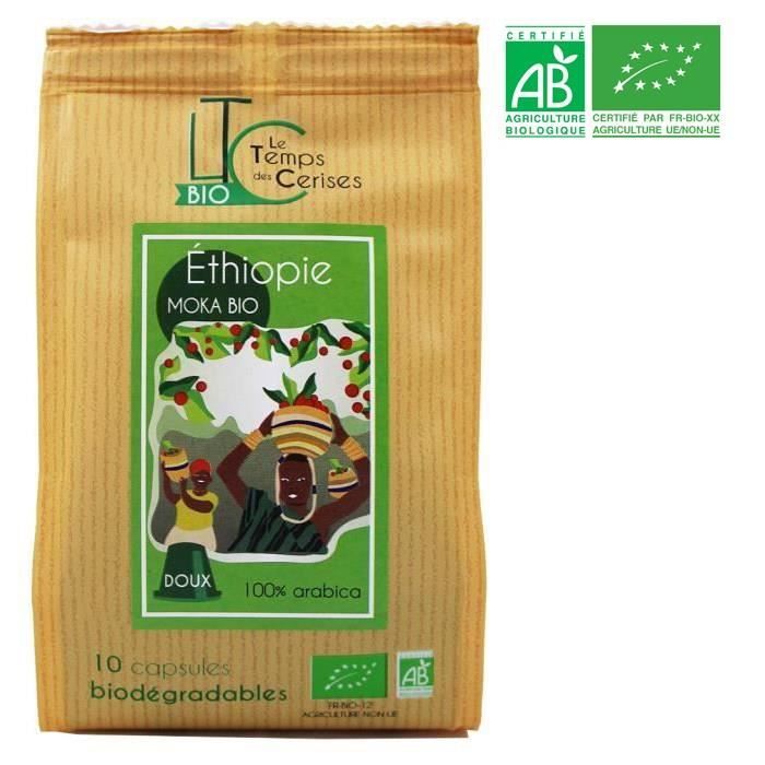 LE TEMPS DES CERISES Café Moka d'Ethiopie Bio 10 capsules compatible Nespresso® 50 g