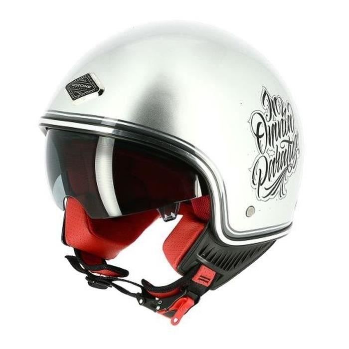 ASTONE Casque moto Jet mini 66 Memento Mori - Gris argenté brillant