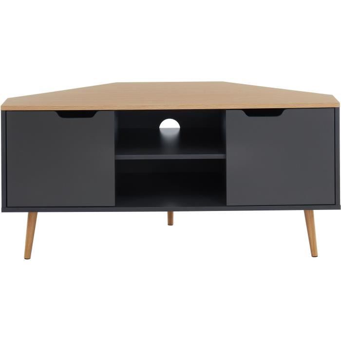 LYNA Meuble TV d'angle - Style industriel - Décor chêne et gris anthracite - L 115 x P 55x H 53,5cm