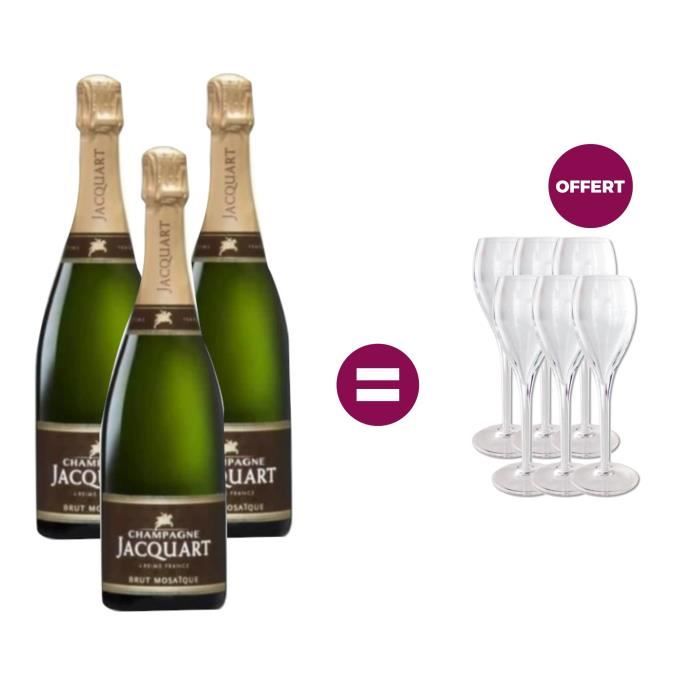 3 Champagnes Jacquart Brut Mosaïque = 6 flûtes offertes