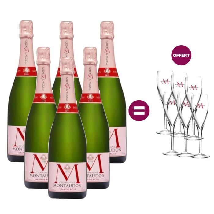 6 Champagnes Montaudon Grande Rose = 6 flûtes offertes