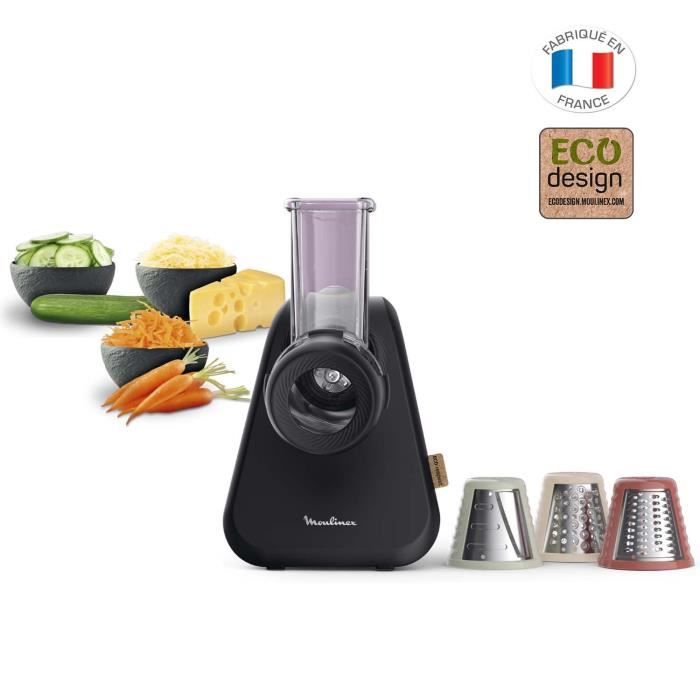 MOULINEX DJ77EN10 Eco Respect Coupe-légumes, 3 cônes (éminceur, râpe, mandoline), Design écologique, Fabriqué en France
