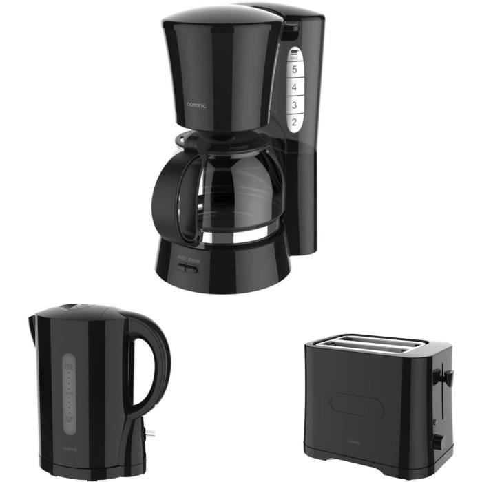 OCEANIC Set petit Dejeuner Cafetière + Bouilloire + Grille Pain Noir