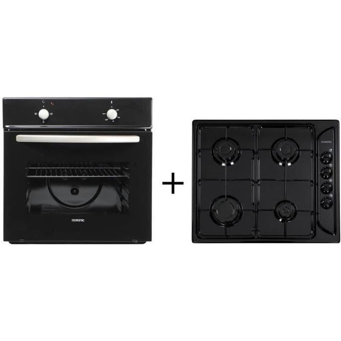 PACK cuisson OCEANIC: FCN3B - Four électrique 65L Noir + OCEACTG4EB Table gaz 4 foyers Pack encastrable