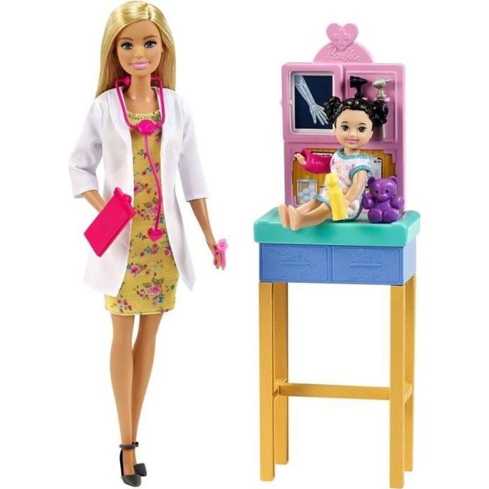 Barbie - Coffret Métier Barbie Docteure avec poupées Barbie et patiente, et accessoires médicaux - Poupée Mannequin - Dès 3 ans