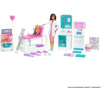 Barbie - Coffret Clinique de Barbie avec poupée Docteur brune et plus de 30 éléments et accessoires - Poupée Mannequin - Dès 3 ans