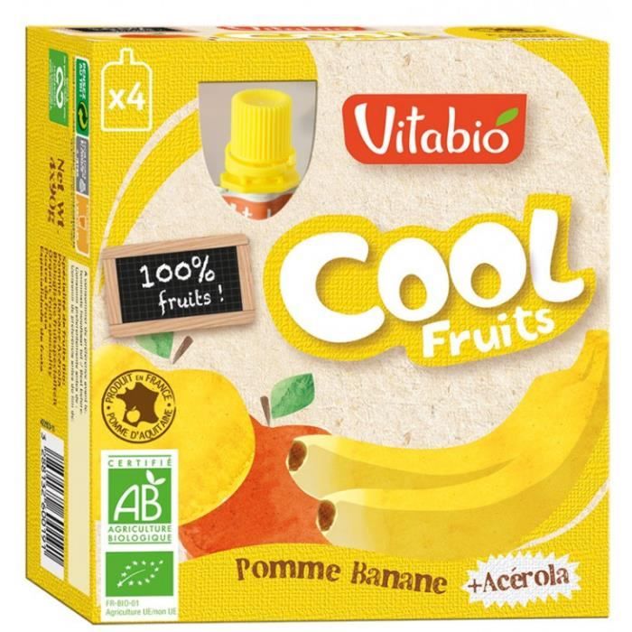 Compote cool fruits 4x90gr pomme, banane 360gr
