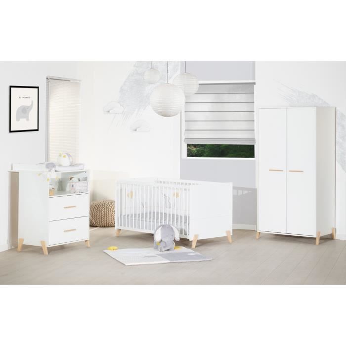 BABYPRICE Chambre bébé complète JOY NATUREL : Lit 70*140 cm + armoire + commode