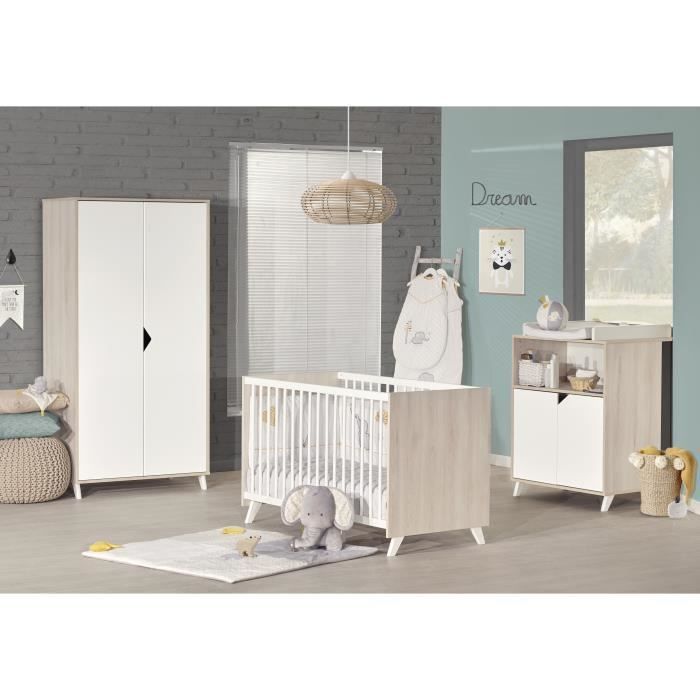 BABYPRICE - SCANDI NATUREL Chambre complète : Lit 60*120 cm + armoire + commode