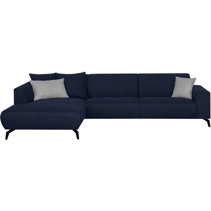 Canapé d'angle gauche - Pieds métal - Tissu Bleu - L 290 x P 93/167 x H 74 cm - BUBBLE
