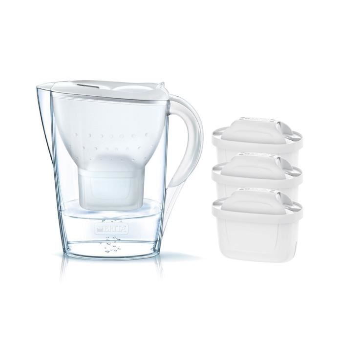 Pack BRITA Carafe filtrante MARELLA Blanc + 3 Cartouches de rechange