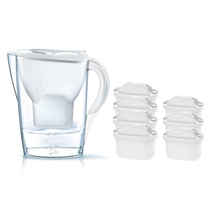 Pack BRITA Carafe filtrante MARELLA Blanc + 7 Cartouches de rechange