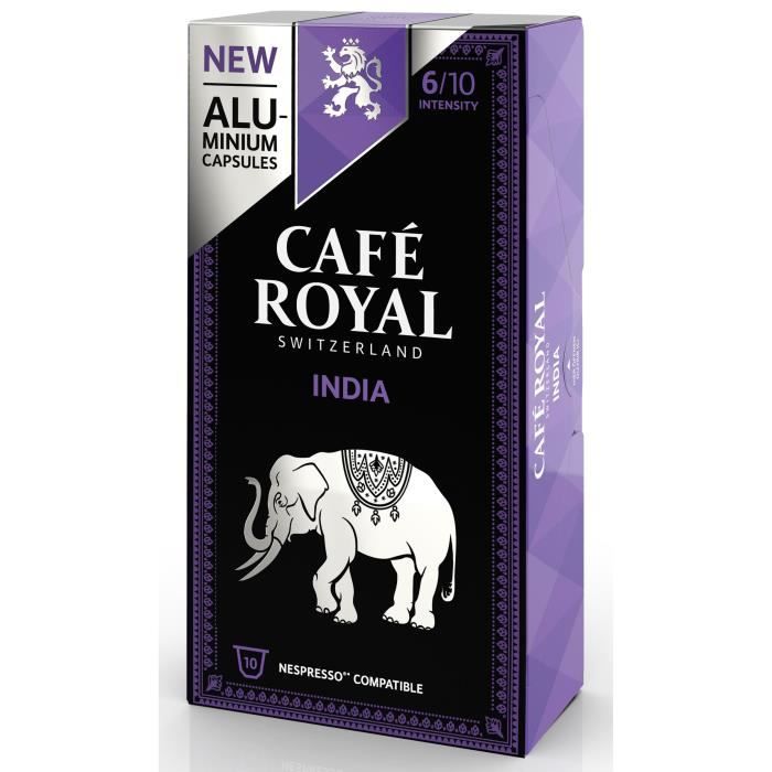 CAFE ROYAL Lot de 10 Cafés compatible Nespresso Alu India - 10 capsules