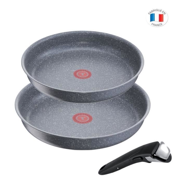 TEFAL Lot de 2 poêles 24/28 cm - effet pierre - Tous feux dont induction - Made in France