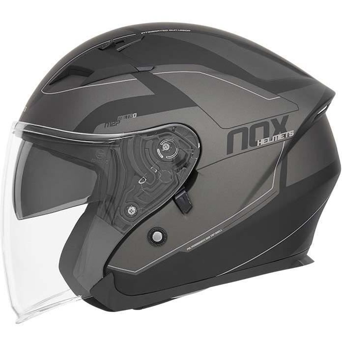 NOX Casque Jet N127 Metro - Noir mat et argent