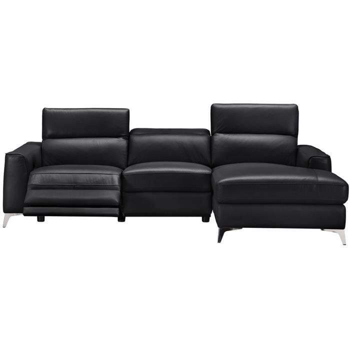 Canapé d'angle droit avec 1 place relax électrique - Cuir de vachette et simili noir - EDISON