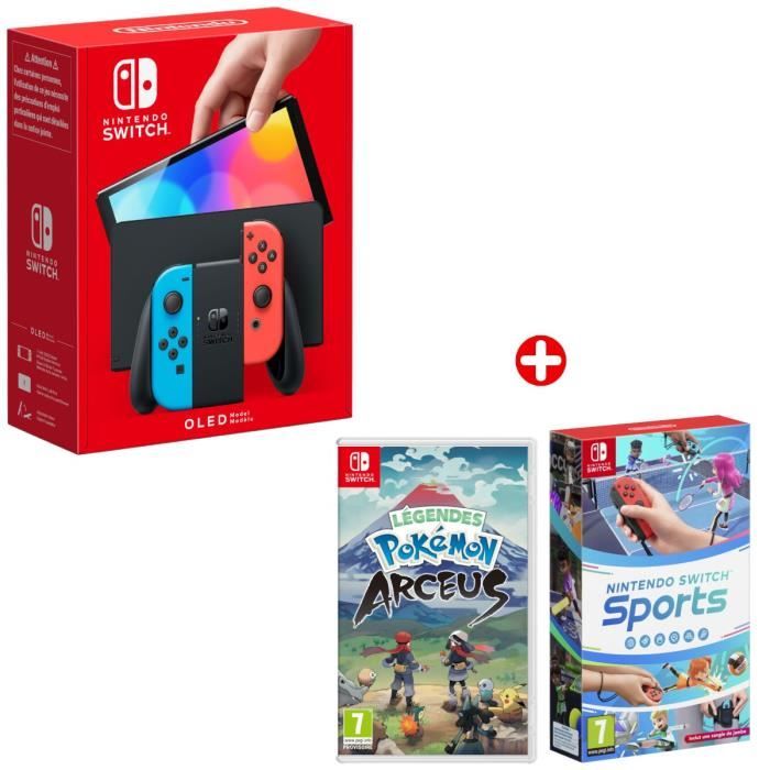 Pack : Console Nintendo Switch | Modèle OLED Néon + Légendes Pokémon: Arceus + Nintendo Switch Sports