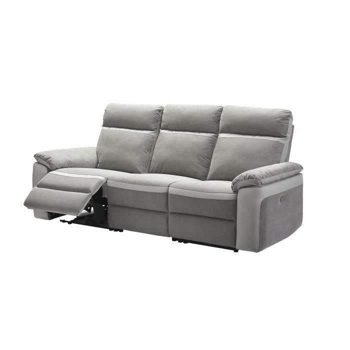 SANTOS Canapé 3 places avec 2 assises électriques - Tissu gris et anthracite - L 215 x P 93 x H 99 cm