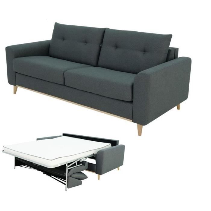 Canapé convertible 3 places - Tissu gris anthracite - L 207 x P 94 x H 87 cm - SHEIN