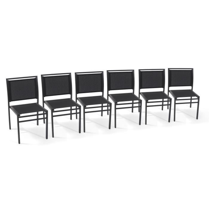 Lot de 6 chaises de jardin aluminium et textilène noir