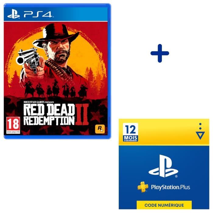 Pack PlayStation : Red Dead Redemption 2 Jeu PS4 + Abonnement PlayStation Plus 12 Mois