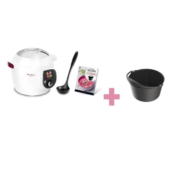 Cookeo+ Blanc YY4405FB 100 recettes avec louche et livre de cuisine inclus + Moule à gâteau XA609001