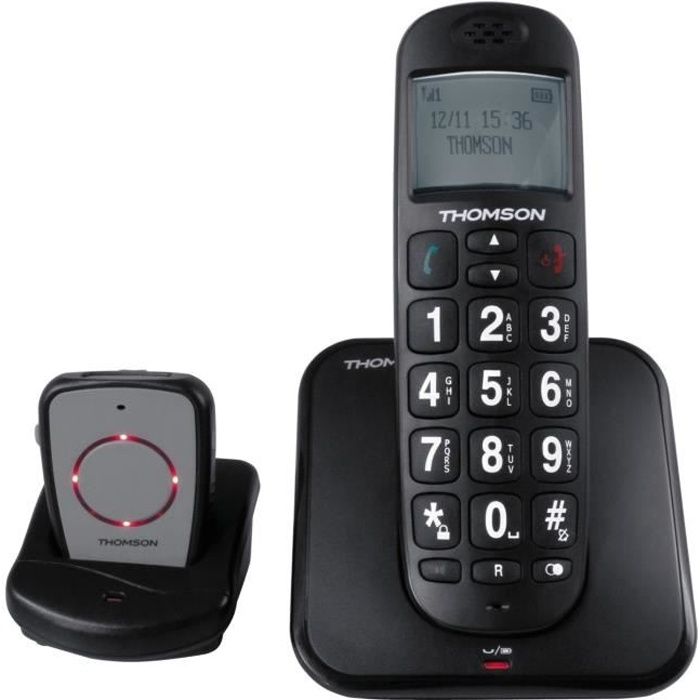 THOMSON - CONECTO300 - Téléphone sans fil - Appel d'urgence - Compatible aide auditive - Autonomie 4h appel - Larges touches - Noir