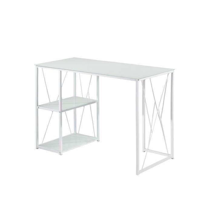 TRIGO Bureau contemporain en métal et verre trempé blanc laqué - L 110 cm