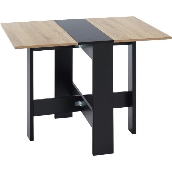 JUNO Table de séjour pliante 4 personnes - Décor chêne et noir - L 104 x 76 x 74 cm