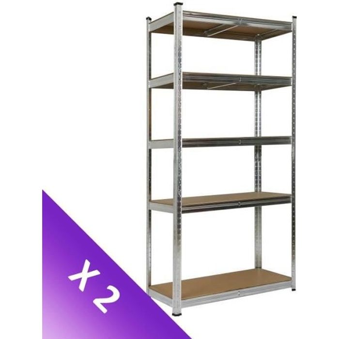 2 Etagères charges lourdes 5 plateaux - L90 x P40 x H180 cm - 150kg / plateau