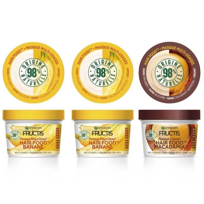 Lot de 3 - GARNIER Masque Nourrissant Hair Food Banane Fructis x2 + Fructis Masque lissant macadamia x1
