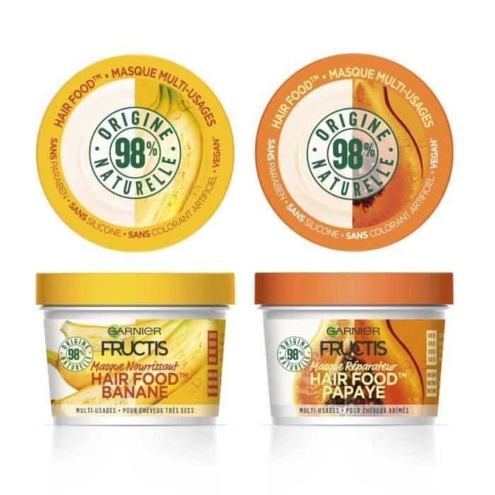 GARNIER Fructis Masque Nourrissant Hair Food Banane + Masque Réparateur Papaye - 390 ml