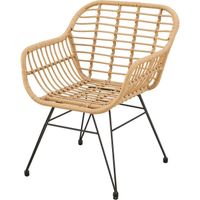 Lot de 2 fauteuils de jardin - Imitation rotin naturel - Structure Acier chaise - L62 x H 64 x P 62 cm