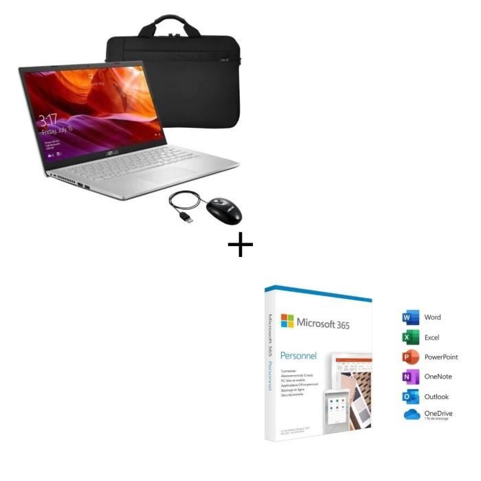 ASUS PC portable Vivobook X409FA-EK493T 14'' FHD-RAM 8Go-Stockage 256Go SSD-Win10+souris+sacoche+Microsoft 365 Personnel 1 an inclus