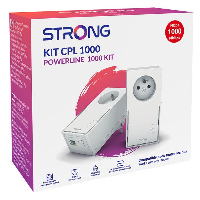 STRONG Pack de 2 adaptateurs CPL 1000 - 1000 Mbit/s - Jusqu'à 300m de portée