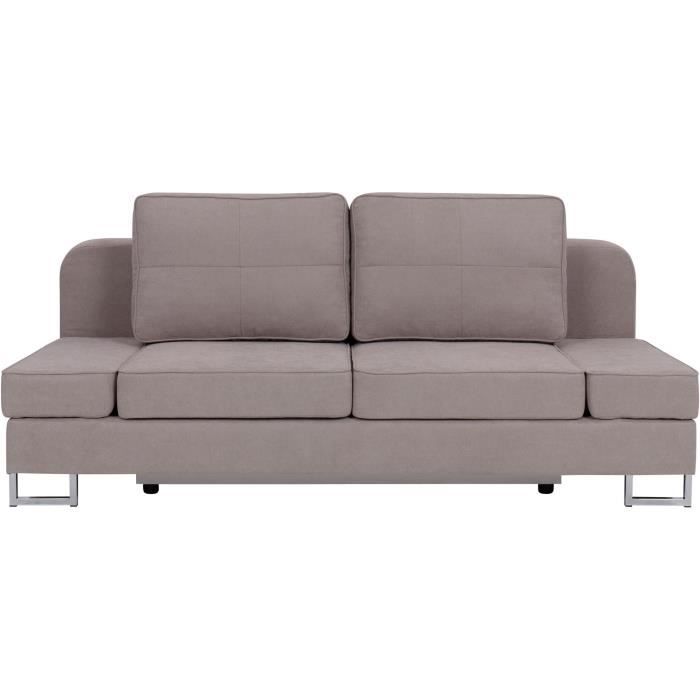 Banquette convertible 3 places - Tissu gris - L 200 x P 88 x 88 cm - LITO