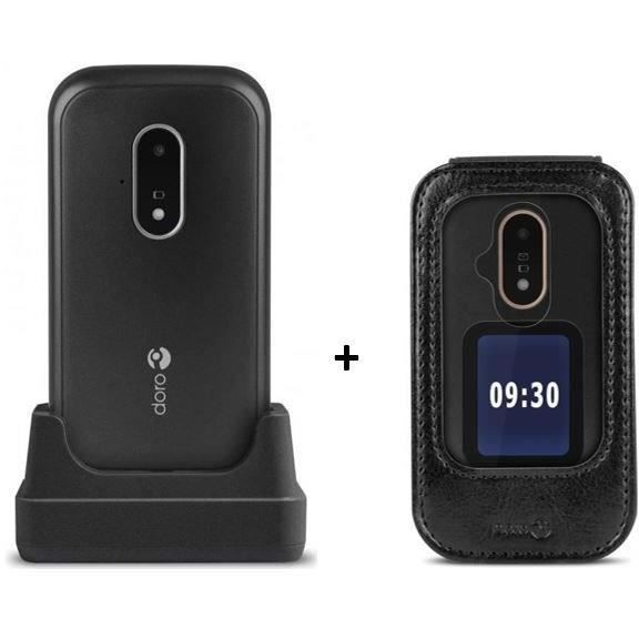 DORO - Téléphone portable Doro 7030 Black + Coque pour 6040/6060/7030 - Simili cuir