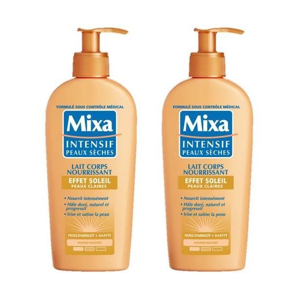 (Lot de 2) MIXA Intensif Peaux Sèches - Laits Corps Nourissant Effet Soleil Peaux Claires - 2x 250 ml