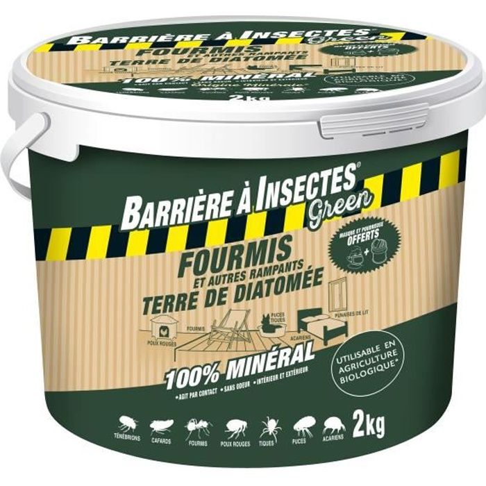 BARRIERE A INSECTES GREEN Anti-fourmis et autres rampants - Terre de Diatomée - Seau de 2 kg