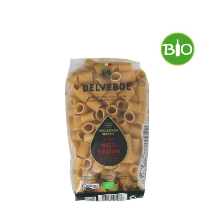 DELVERDE - Pâtes Mezzi Rigatoni à la semoule de blé dur complète - BIO - 500 G