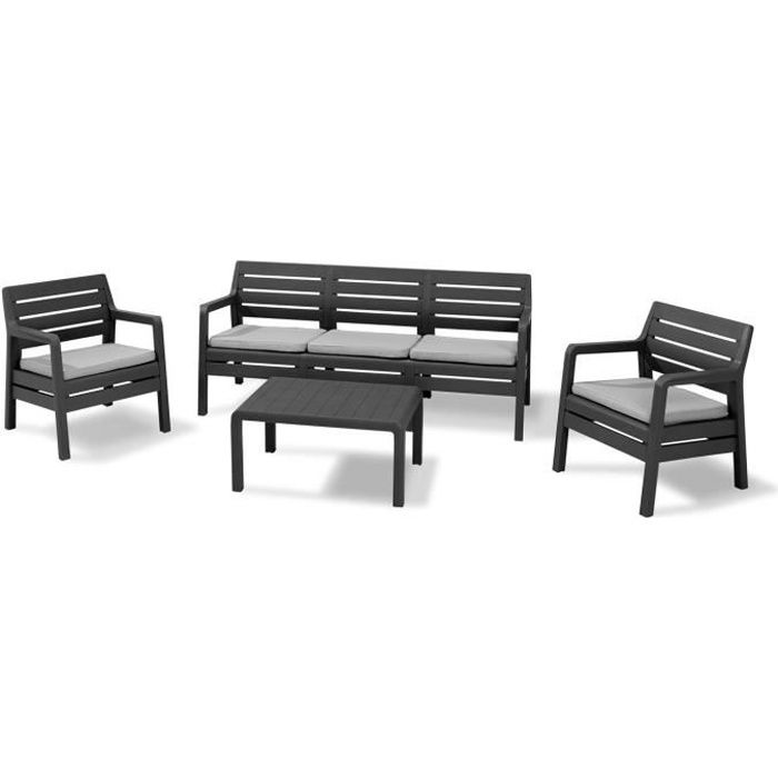 DELANO Salon de jardin bas 5 places graphite