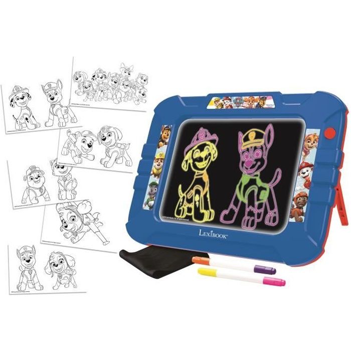 PAT' PATROUILLE Ardoise à dessiner lumineuse néon avec feutres et modèles coloris - LEXIBOOK